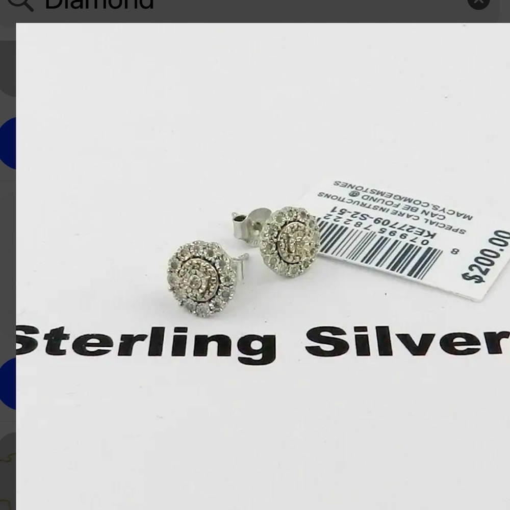 3. Macy’s Sterling silver diamond stud earrings NWT 200.00 msrp